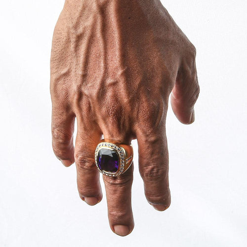 Huge Yellow Gold Mens Amethyst Ring