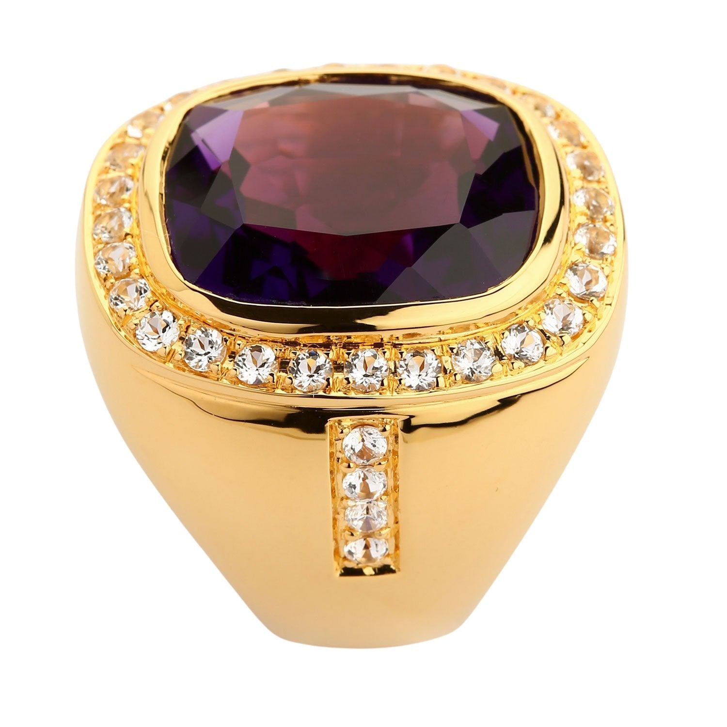 Huge Yellow Gold Mens Amethyst Ring