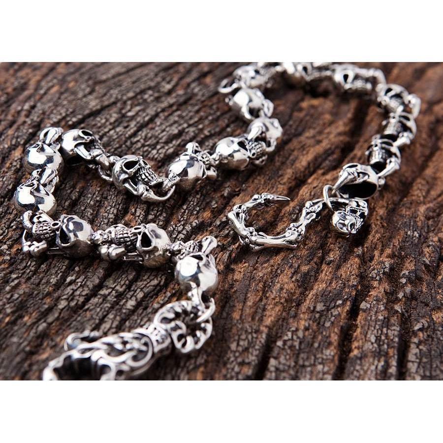 Sterling Silver Slash Flame Skull Wallet Chain