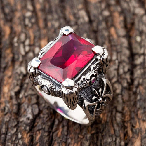 Red Garnet Claw Gothic Ring