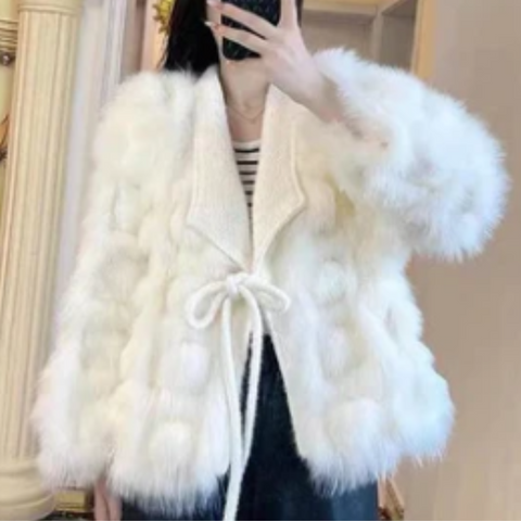 faux fox fur coat for women in white