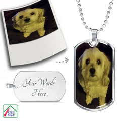 Create your own pet memorial dog tag pendant necklace by uploading your photo