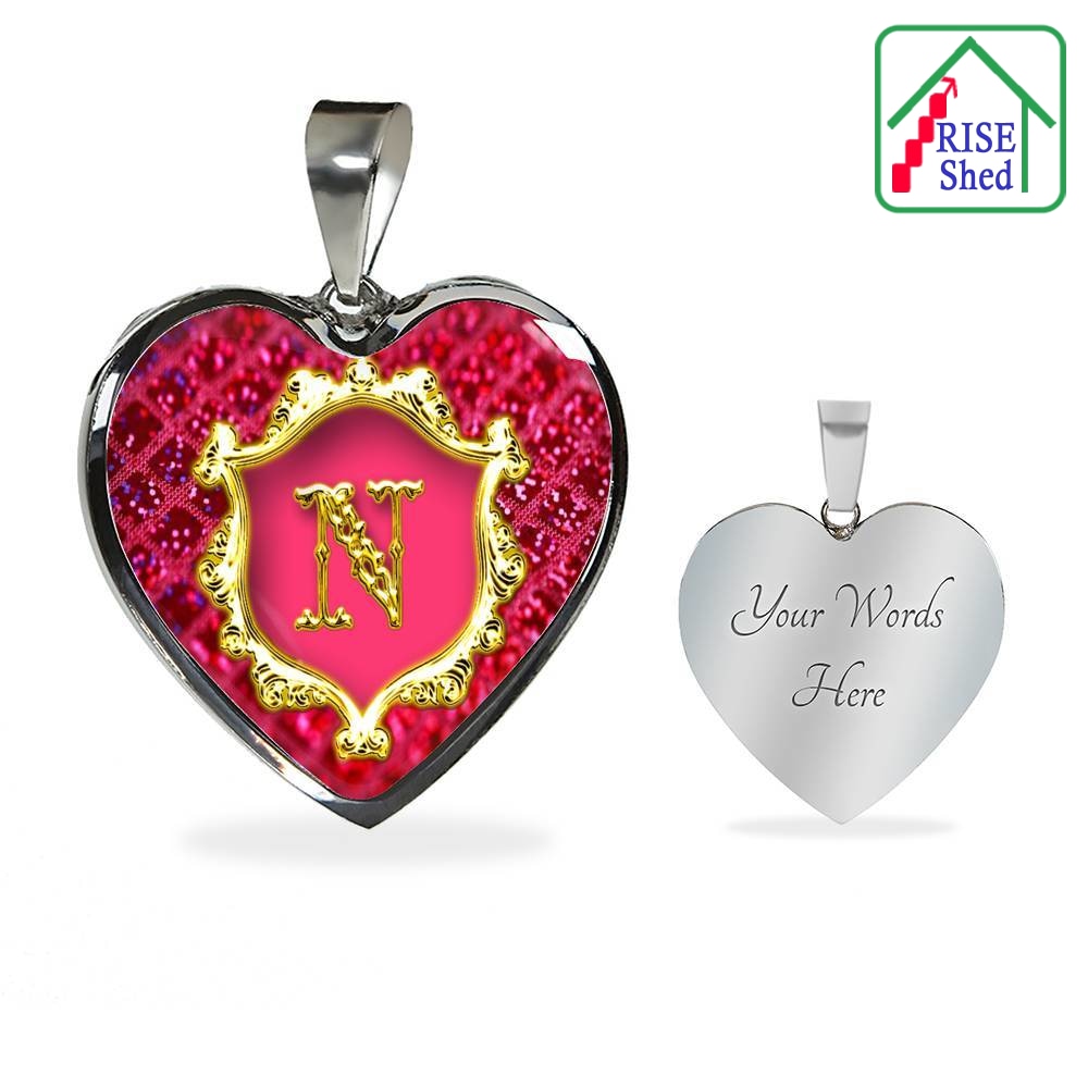 N Initial Monogram Alphabet Heart Pendant and Necklace – RISEshed ...