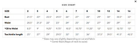 White Label Size Chart