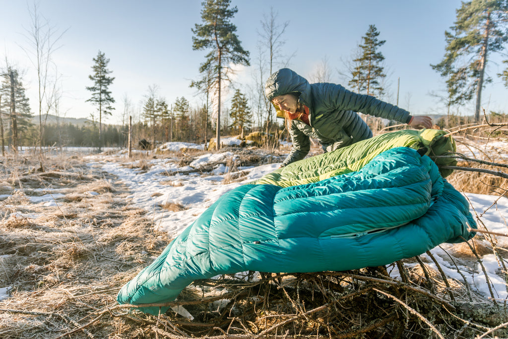 Drying the sleeping bags in the morning sun in Norway
