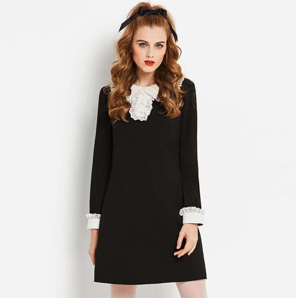 lace collar black dress