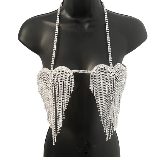 MINT JULEP Emerald and Rhinestones Silver Body Chains / Chain Bra for –  Appeeling