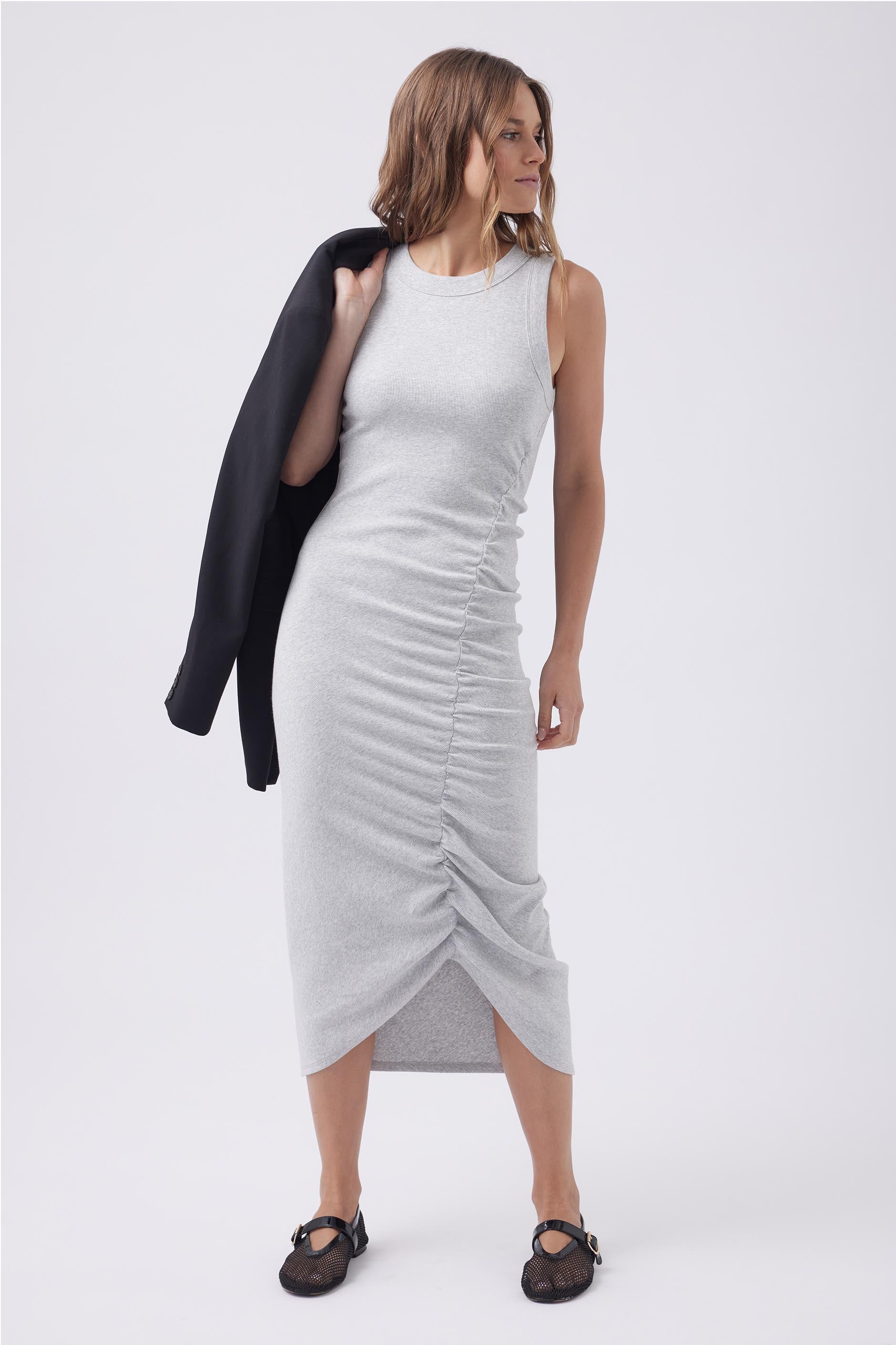 Grey ribbed hot sale midi dress