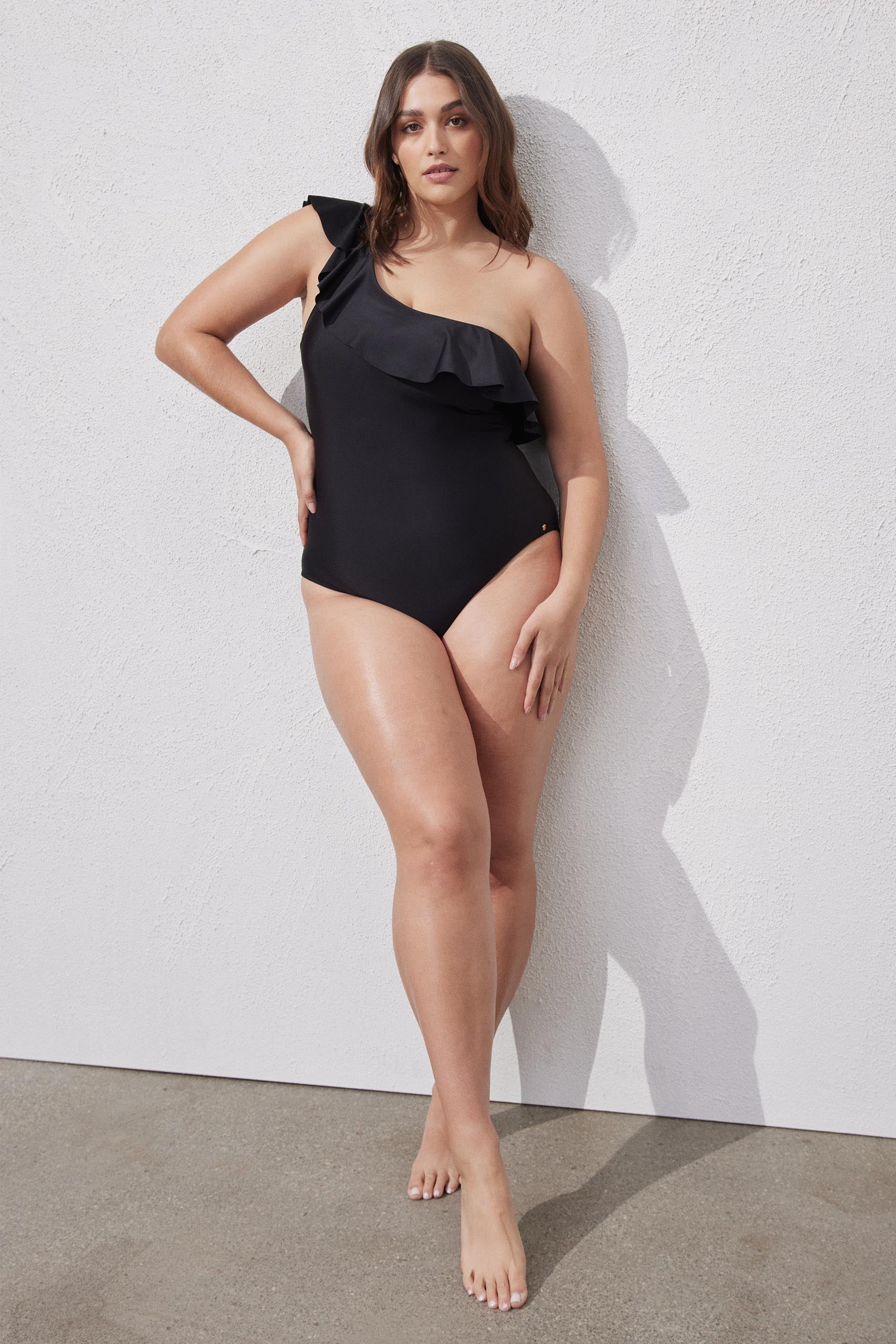 Frill One Piece Swimsuit — Black | DECJUBA