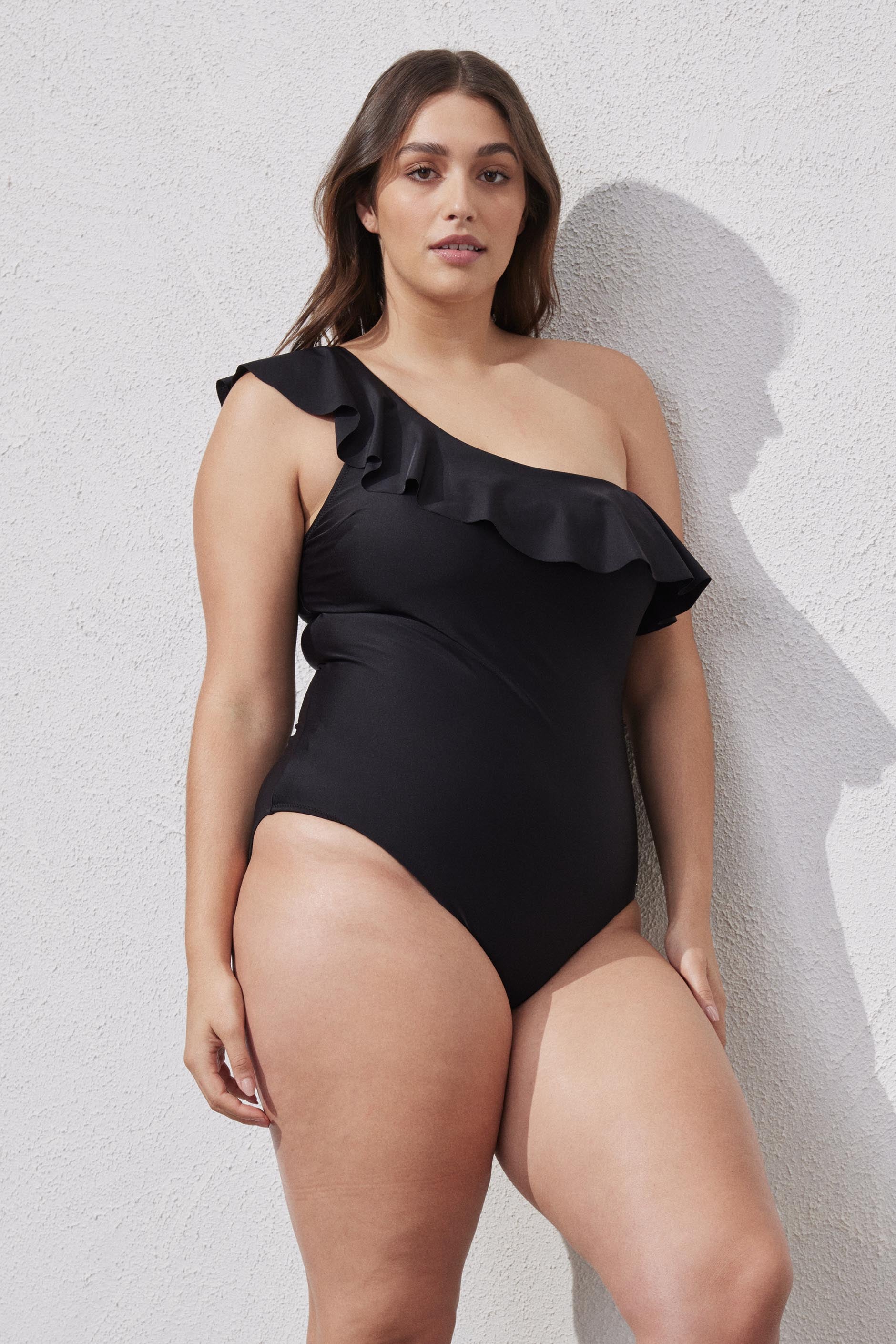 Frill One Piece Swimsuit — Black