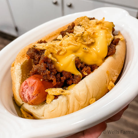 Hot dogs with Sauce, Chili Dog, Coney Dog - Wells Farms Beef - Madison, WI