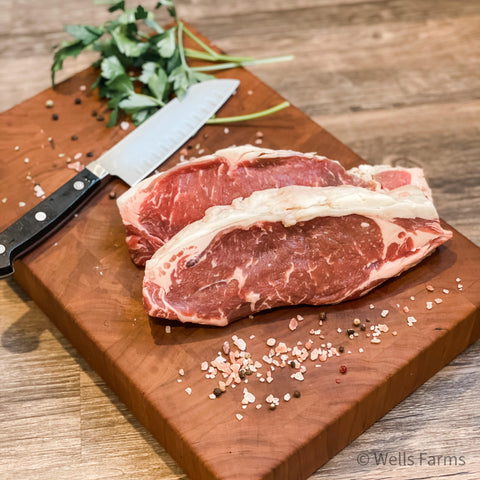 Wells Farms Beef NY Strip Steak - Blue Cheese Crusted NY Strip Steak Recipe - Locally raised angus beef near me - Madison, WI