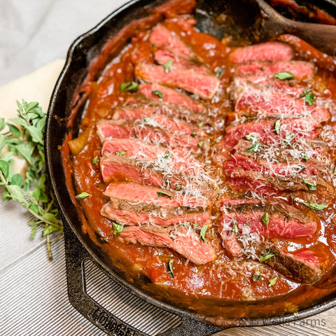 Steak Pizzaiola - Wells Farms Recipe Challenge with Dry Aged NY Strip Steaks - Local Beef Near Madison, Wisconsin