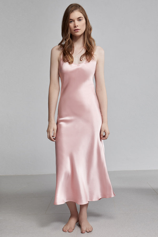 pink silk slip dress