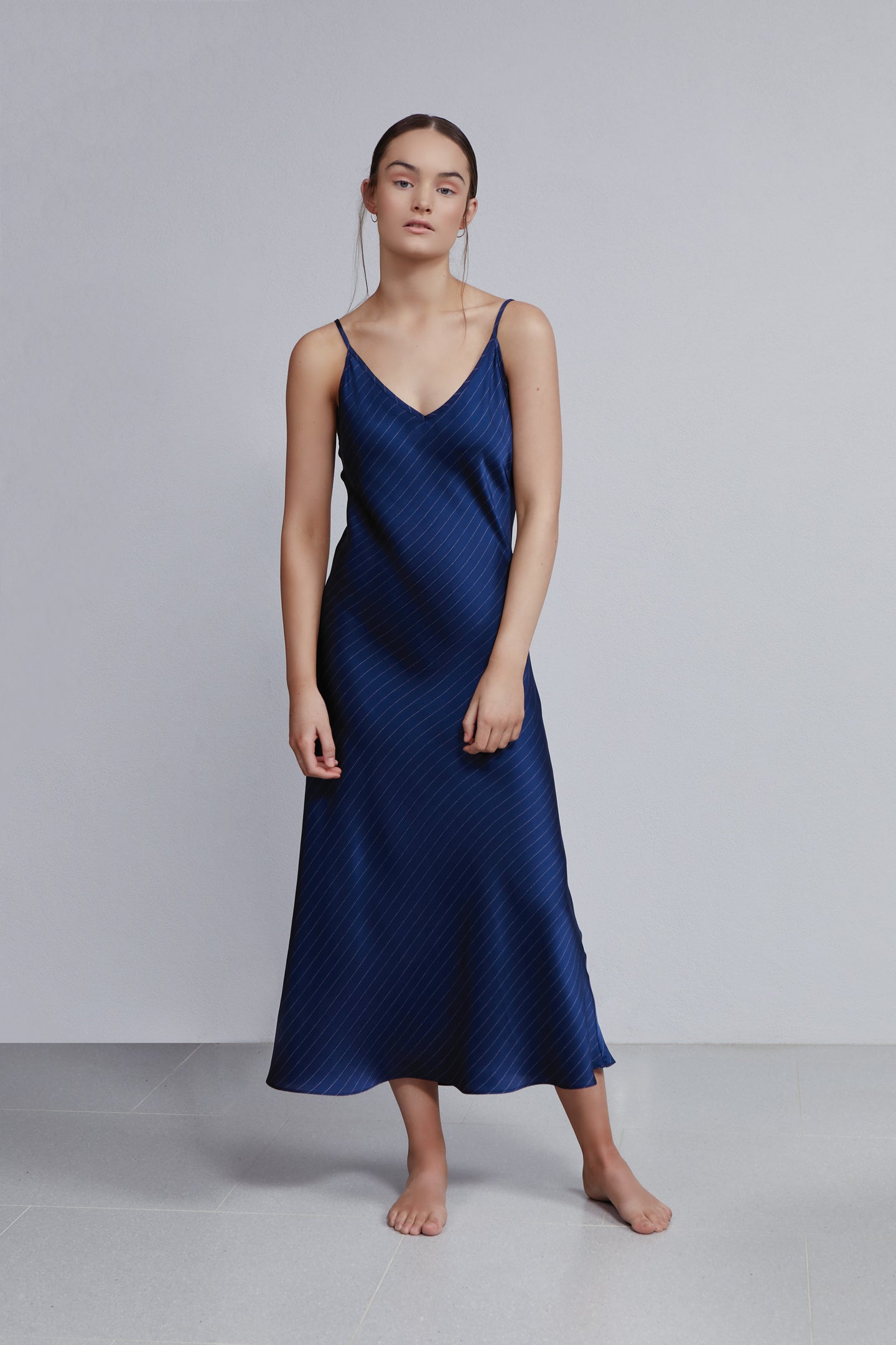 blue long slip dress