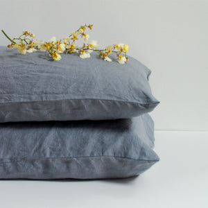 Annette French Linen Duvet Cover Set Slate Blue Qanvast