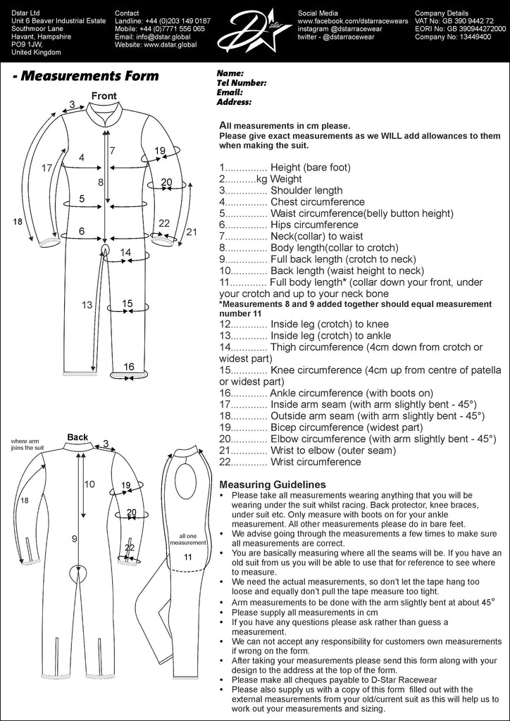 Dstar Speedway Kevlars Measurements Sizes