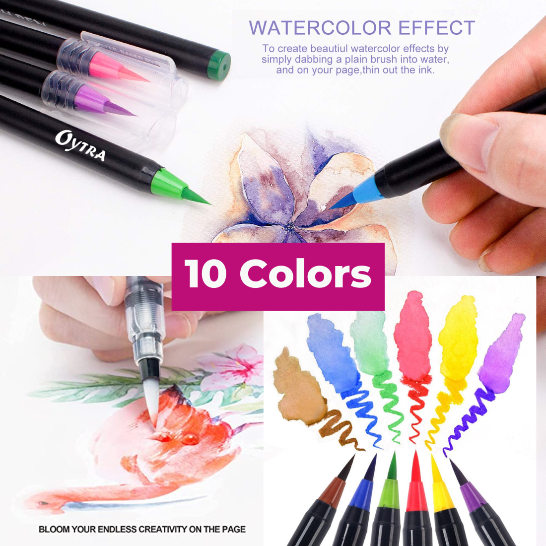 Watercolor Brush Markers Pen, Ohuhu 48 Colors Water Based Drawing Marker  Brushes