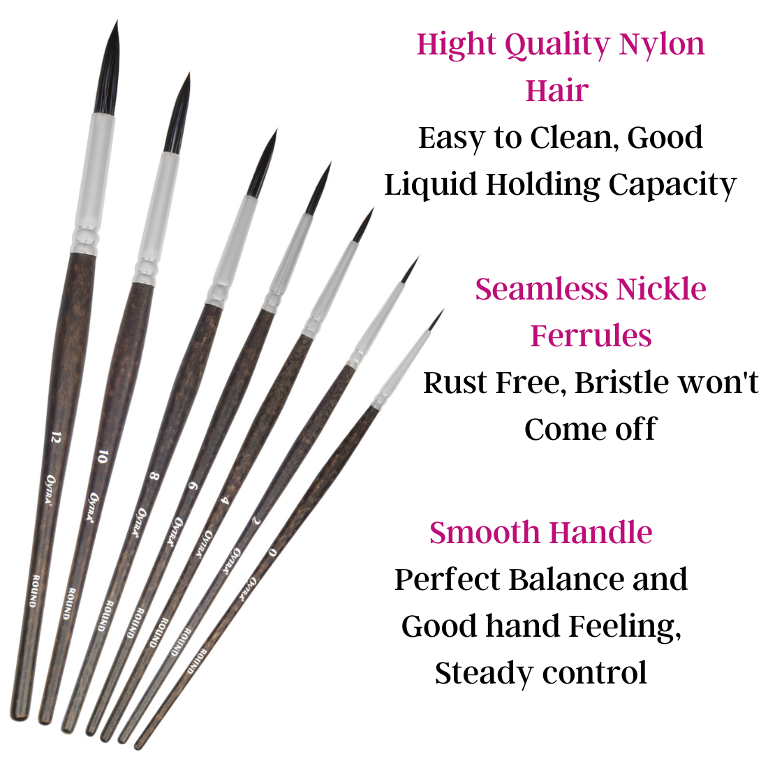 Oytra Flat Round 7 Piece Combo Paint Brushes Set Professional Artist P