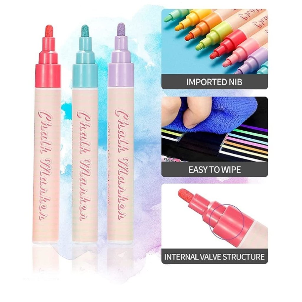 CDDLR DVG2F94 8 Pack Chalk Pens & Markers Glass & Window Pens Dry Erase  with Reversible Bullet & Chisel Tip Fluorescent Markers