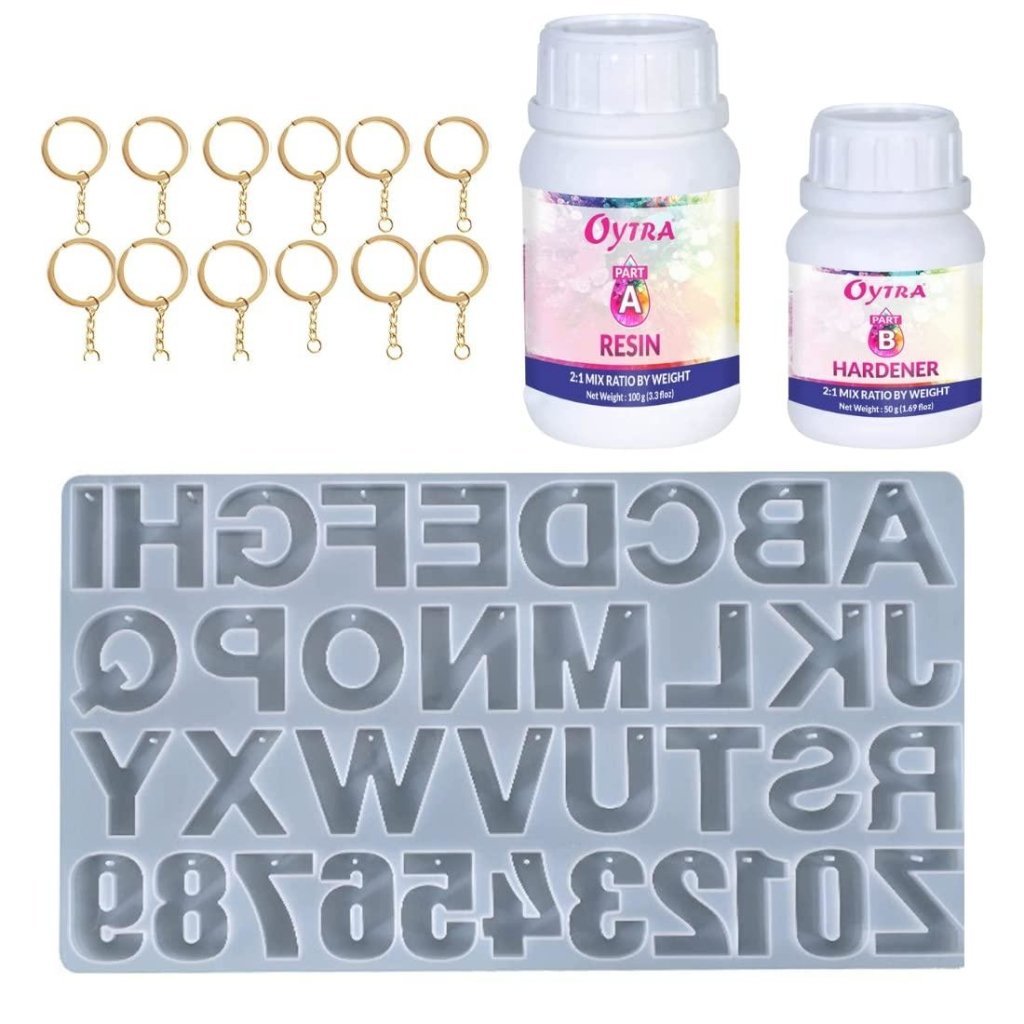 Oytra Resin Keychain Making Set DIY Kit Combo with Moulds Alphabet, Fl