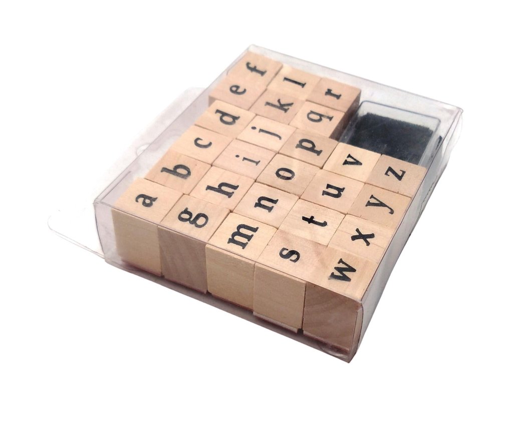 Tosnail 70 Pieces Rustic Mini Wood Rubber Stamps Letter Stamps Alphabet  Stamps with Storage Box for Scrapbook, Card Making, Craf