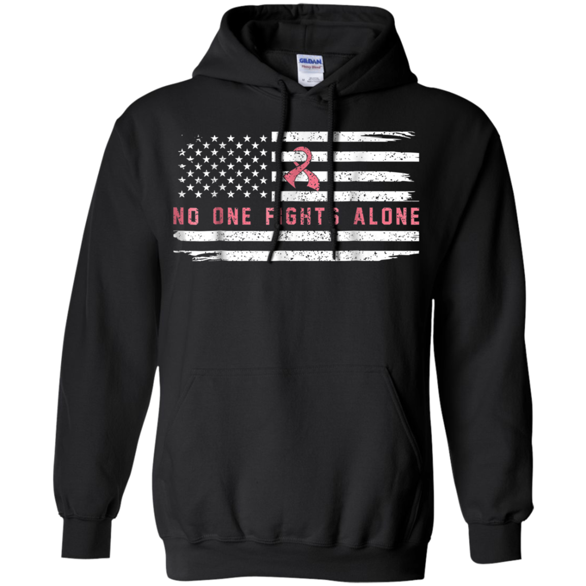 American Flag Breast Cancer Awareness T-shirt G185 Pullover 8 Oz.