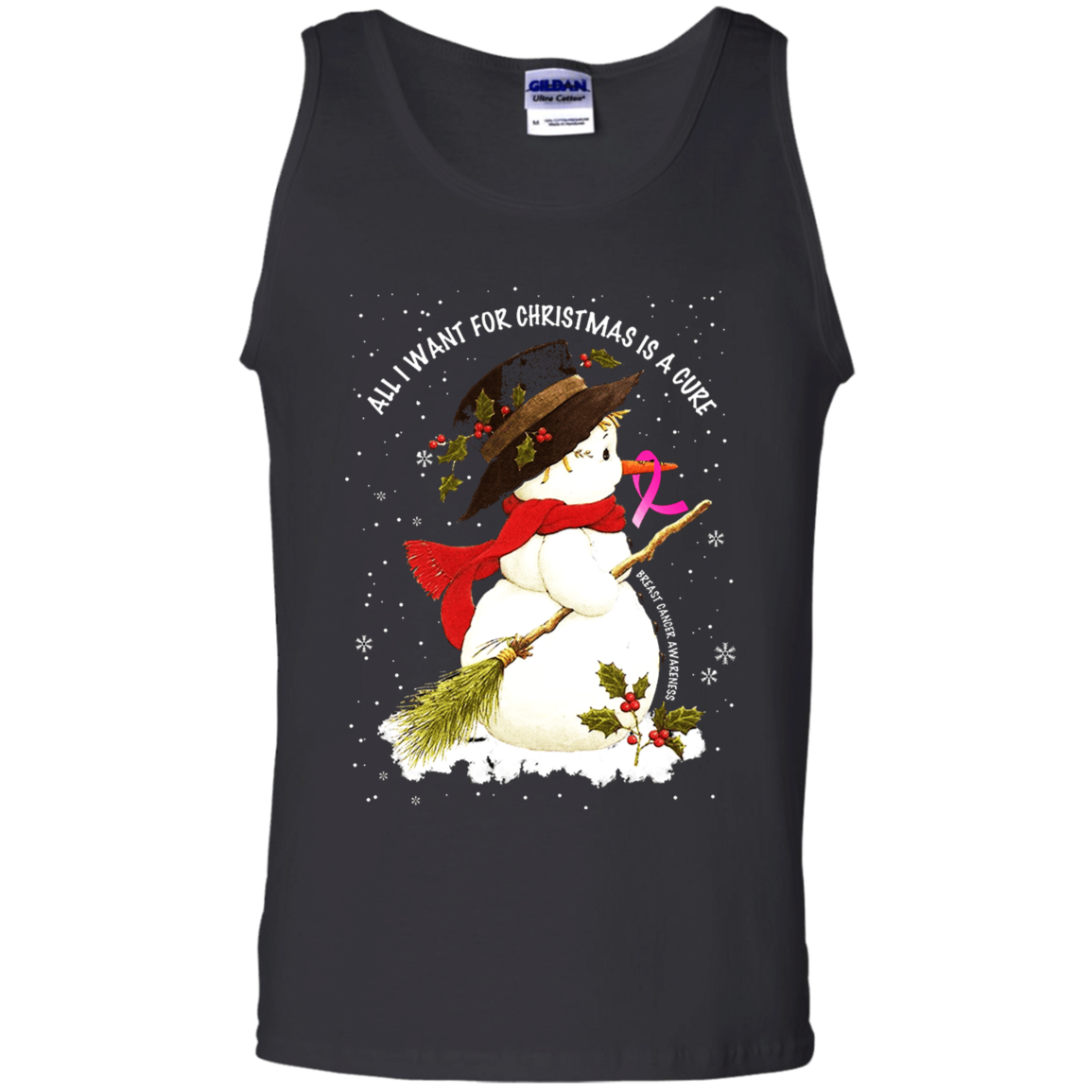 Snowman All I Want For Christmas Is A Cure Breast Cancer Awareness Shirt G220 Tank Top