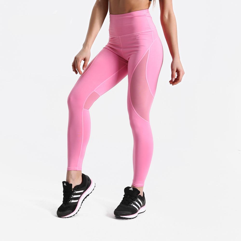 Fitness workout leggings - Pink mesh - Squat proof - High waist - XS/X ...