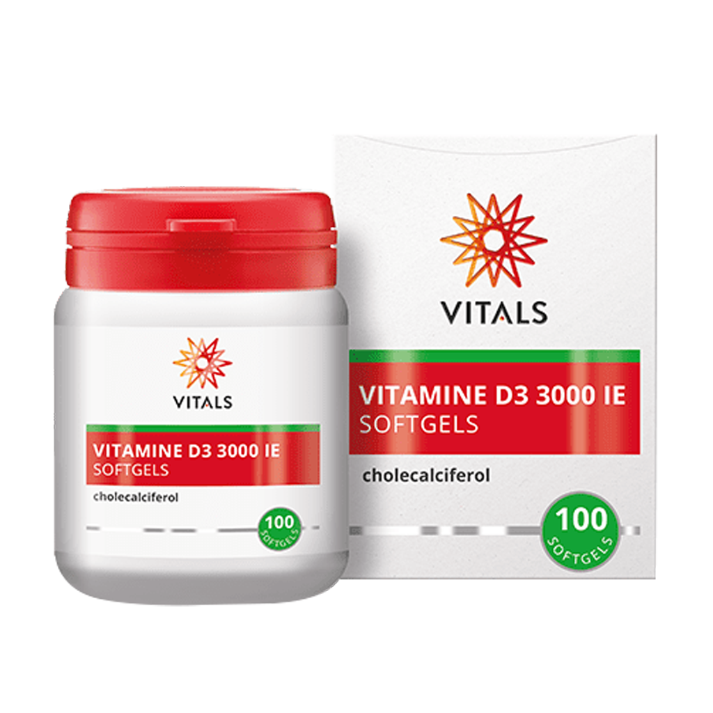 Vitals Vitamin D3 3000ie Softgels Glas und Schachtel