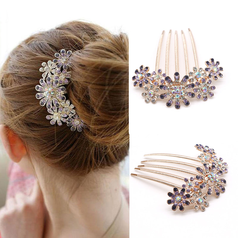 Beautiful Crystal Rhinestone Petal Hair Comb Pin