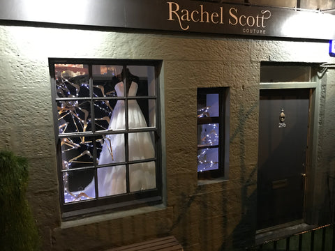 Christmas window at rachel scott Couture