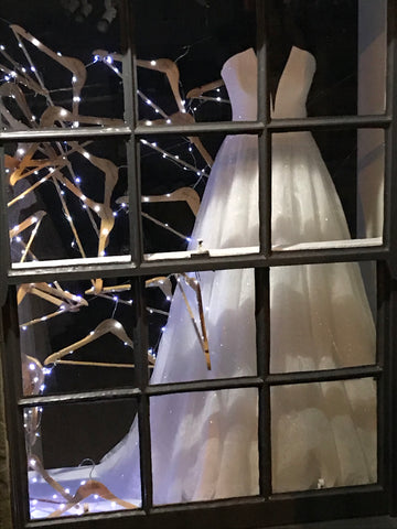 Christmas window display at Rachel Scott Couture