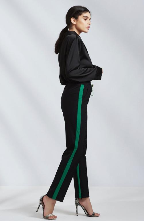 black and green striped pants