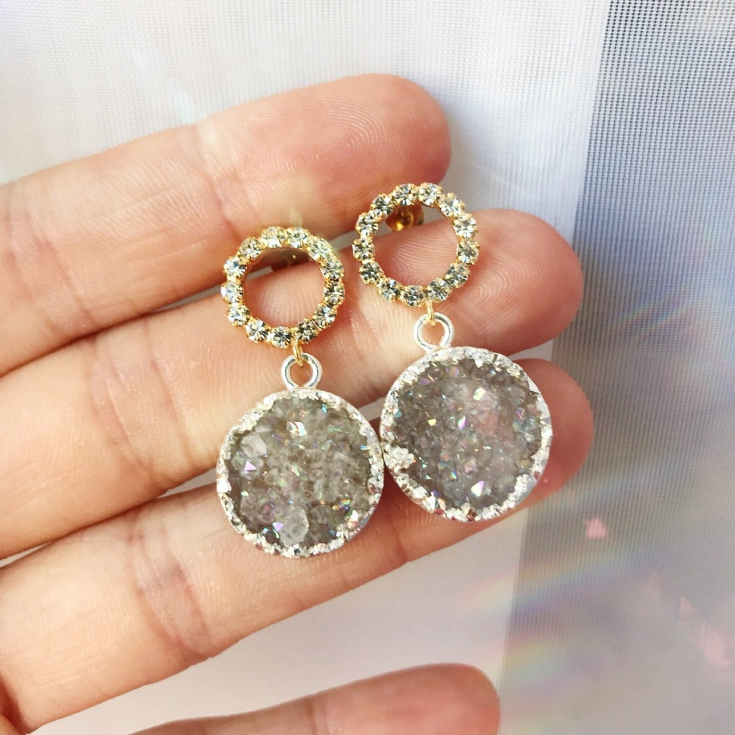 petite drusy earrings with CZ circle post