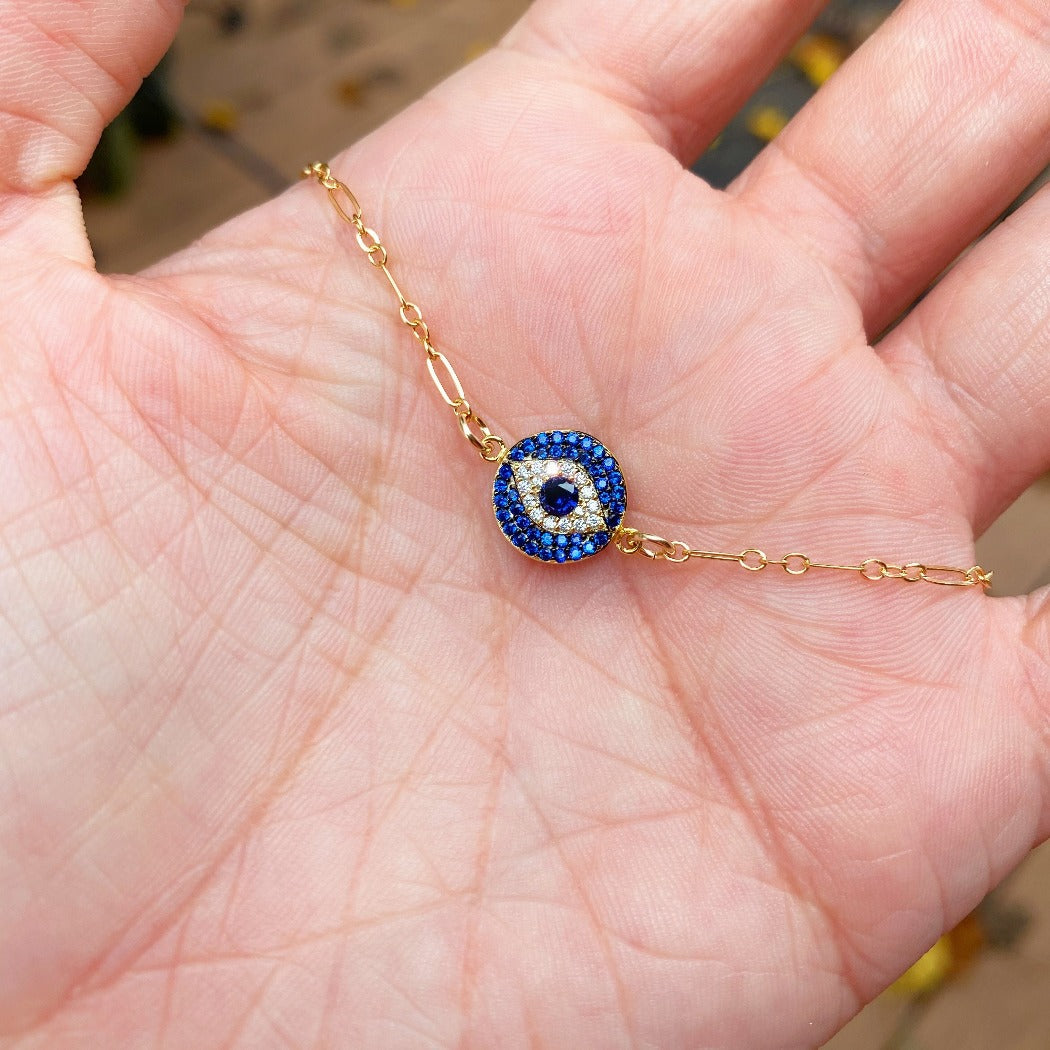 Blue CZ Evil Eye Necklace