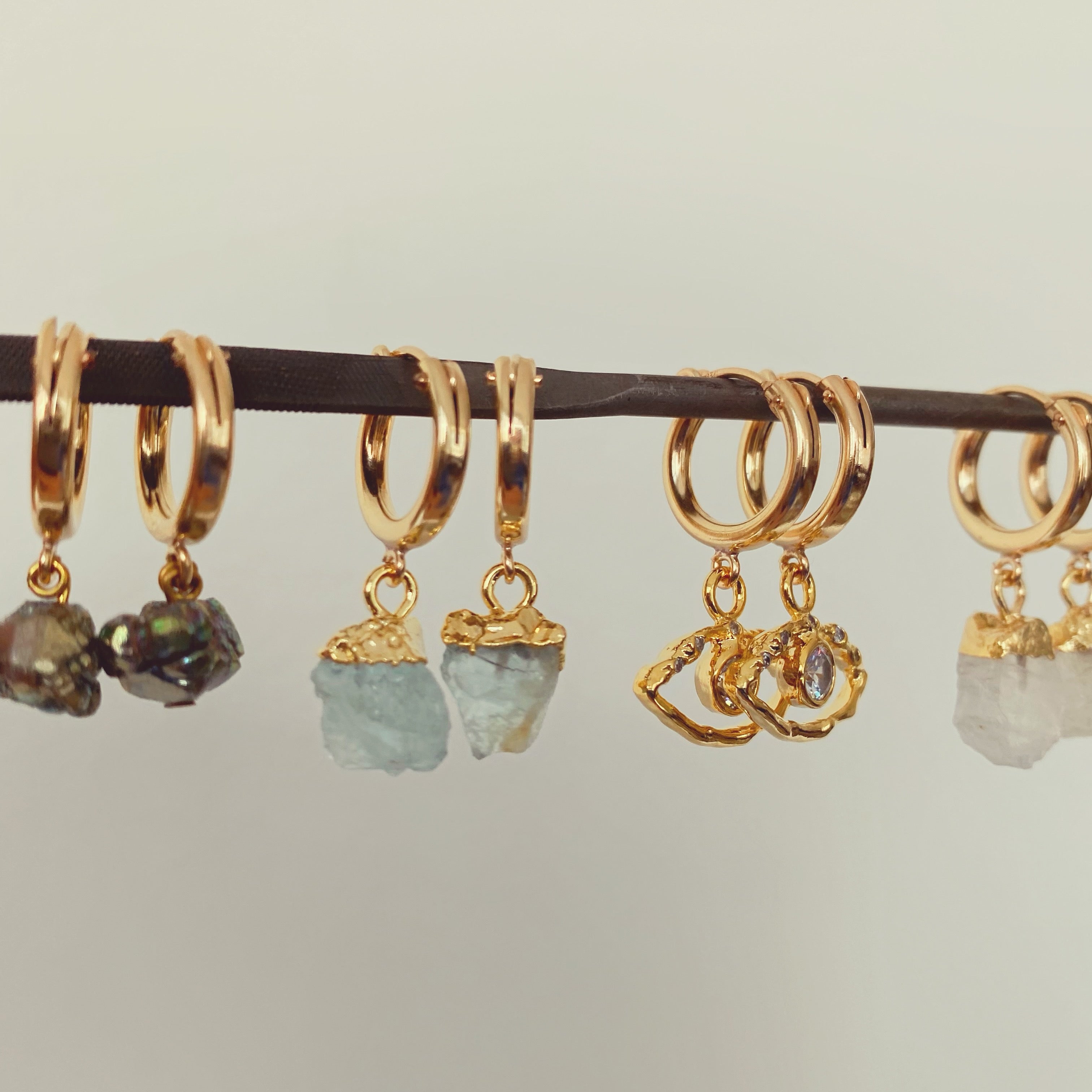 Raw Crystal Gold Hoop Huggie Earring