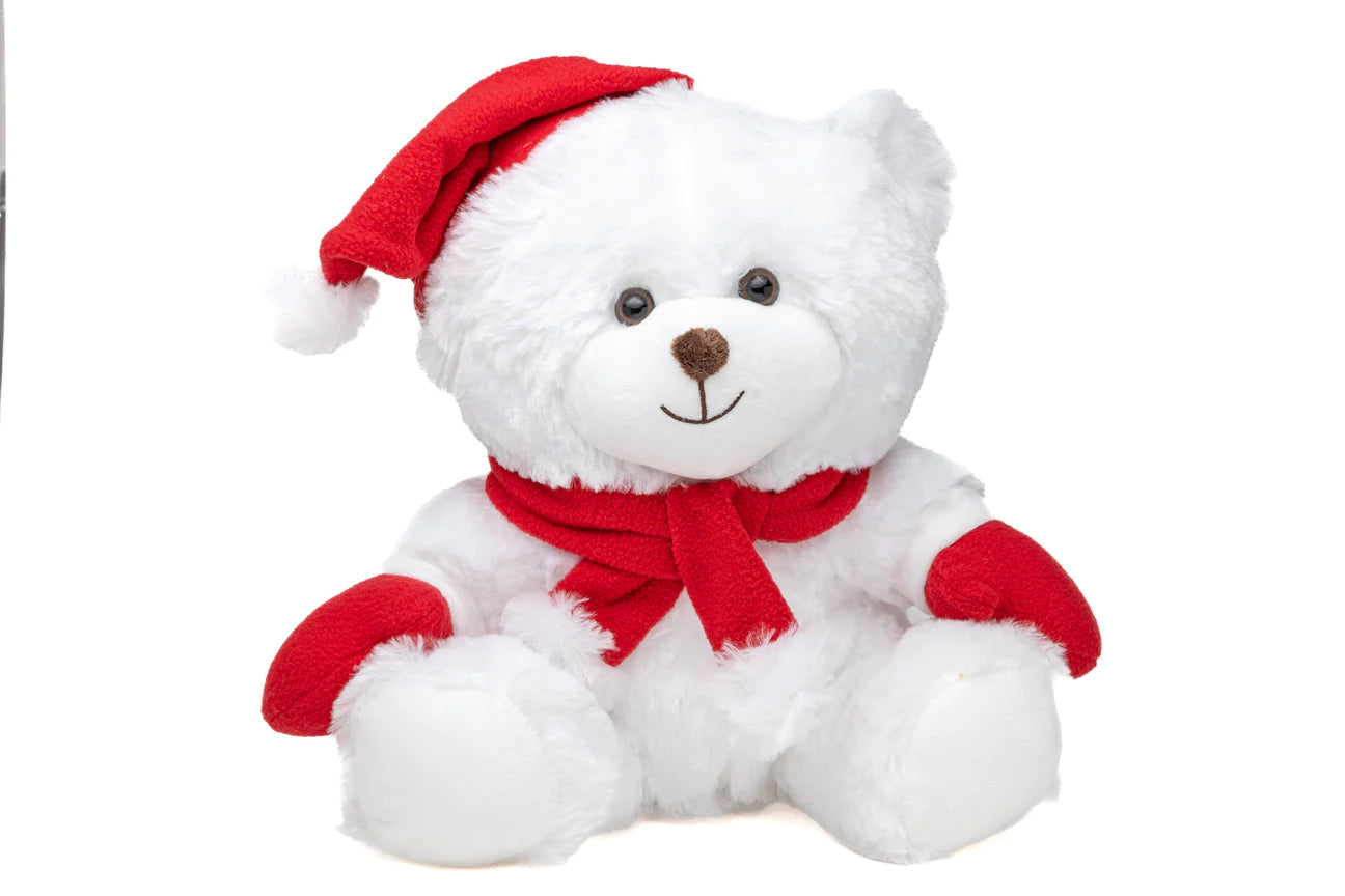 Oso de peluche de peluche blanco navideño