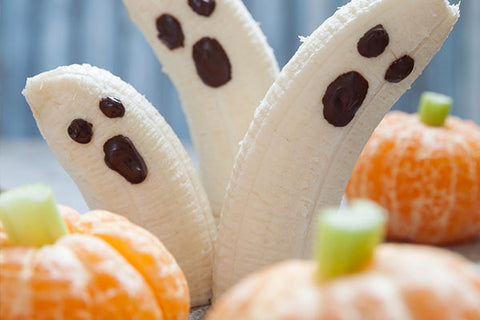 banana ghosts and orange pumpkins