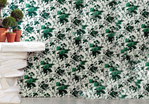 Lee Jofa green and white linen floral wallpaper