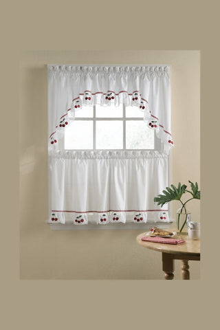 shirred cafe curtain with cherries