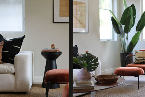 living room with dots of color and plants