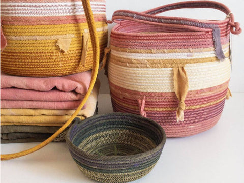 Large custom rope basket. Hand dyed with Madder Root. a plant pot.