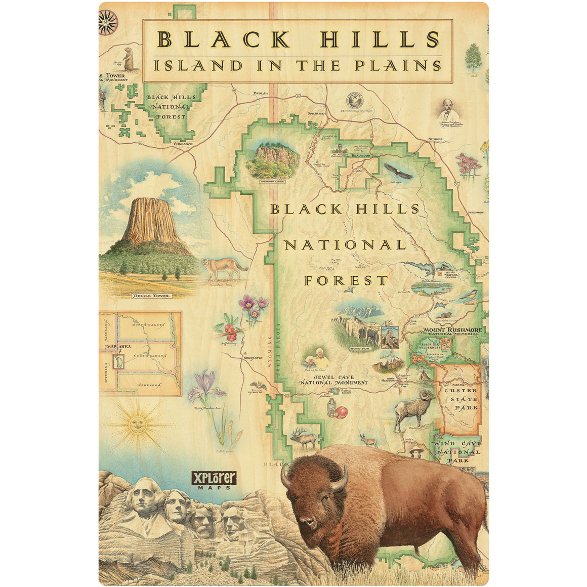 Black Hills National Forest Map Art Prints Posters Puzzles   Black Hills Wood Sign V3 580x@2x 