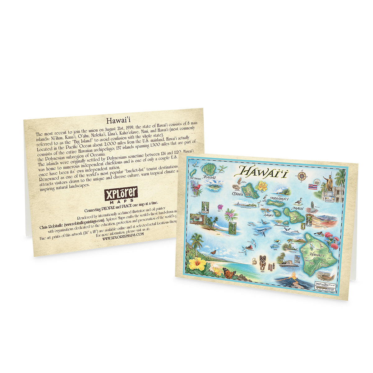 Hawaii Notecards Hand Illustrated Map Greeting Cards Xplorer Maps   Hawaii Notecard 