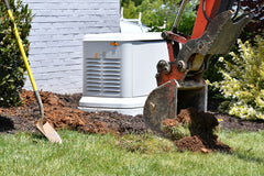 excavator digging up lawn for sod installation