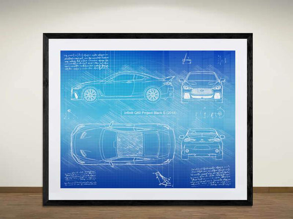 Infiniti Q60 Project Black S (2018 - Present) - Art Print - Sketch Style, Car Patent, Blueprint Poster, Blue Print,  (#2018)