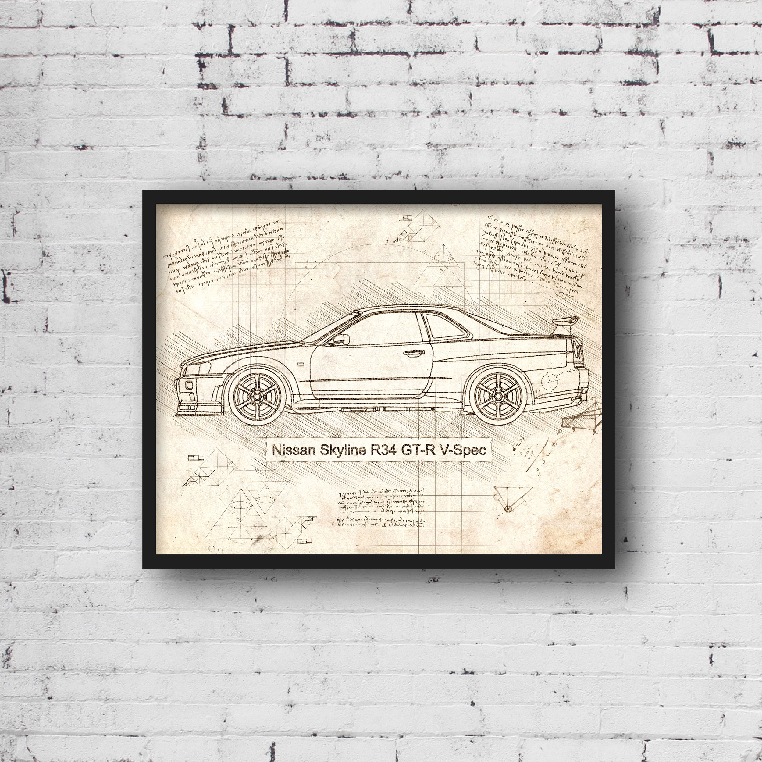 Nissan Skyline R34 Gt R V Spec 1999 Da Vinci Sketch Art Print Dolanpaperco