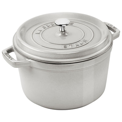 Staub Cast Iron White Truffle Round Braiser, 3.7-Quart