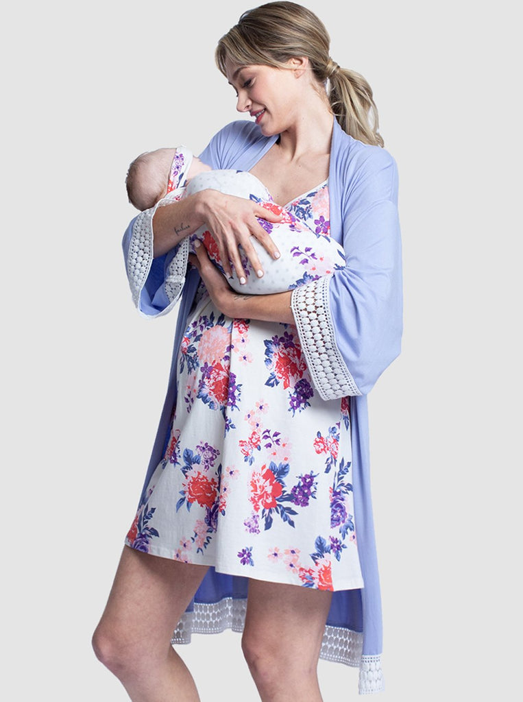 Grace Maternity & Nursing Nightgown, Robe, and Blanket Set – Milk